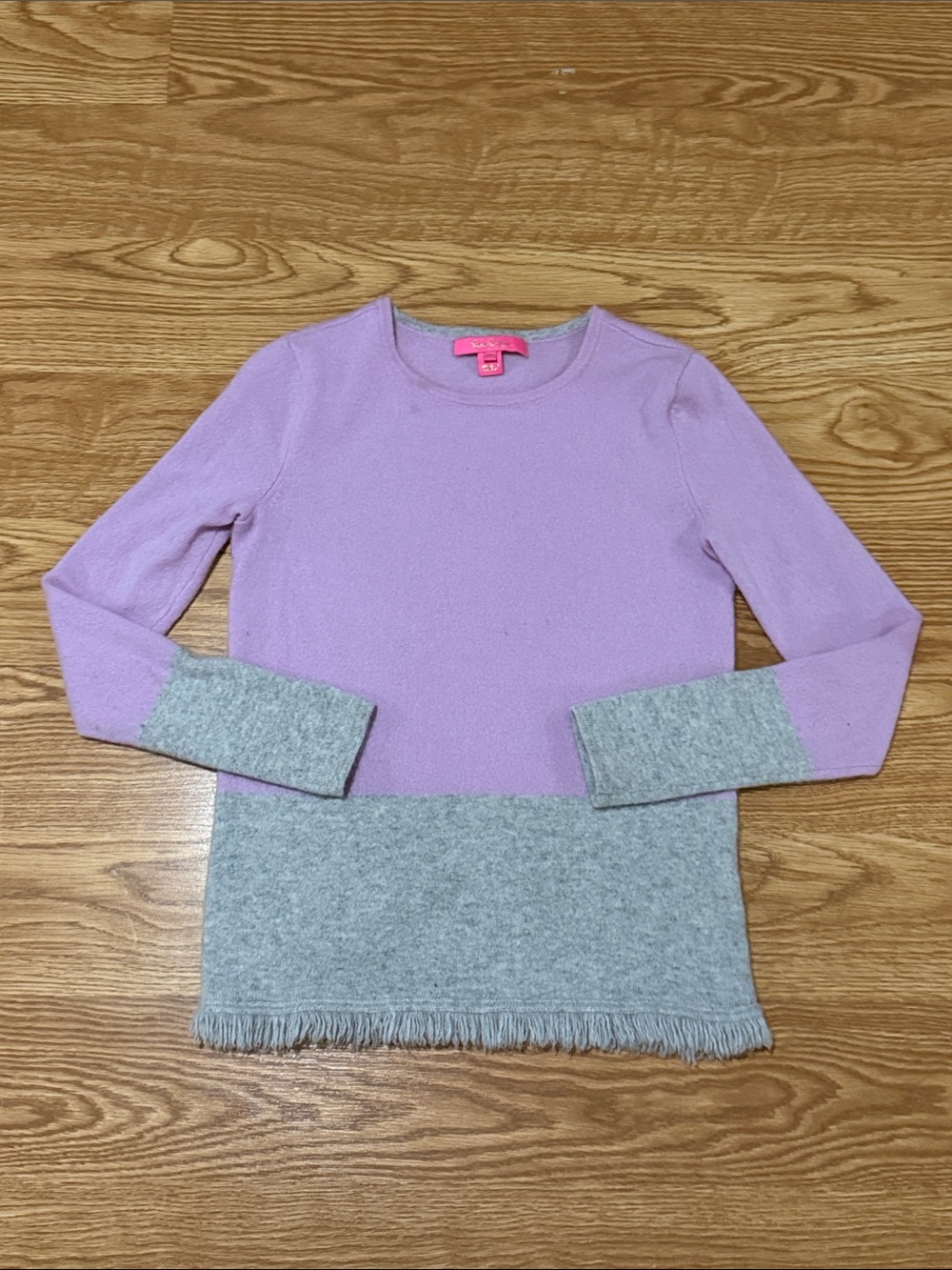 Lilly Pulitzer 100% Cashmere Lavender and Heather Gray Colorblock Crew Sweater